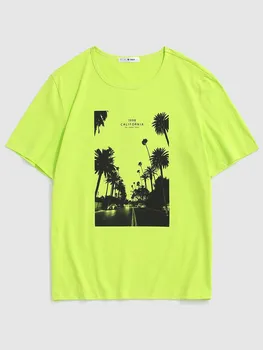 Футболка ZAFUL California Palm Tree Graphic Vintage S зелёный