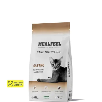 Mealfeel Mealfeel Care Nutrition Сухой корм для поддержания здоровьяпищеварительной системы взрослых кошек, с индейкой, 400 гр.