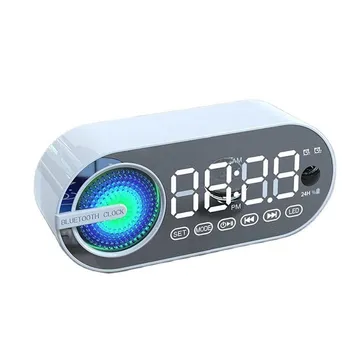 2 в 1 беспроводной Bluetooth-динамик, светодиодные зеркальные часы, перезаряжаемый настольный будильник, поддержка TF-карты/Bluetooth-музыкального плеера чёрный