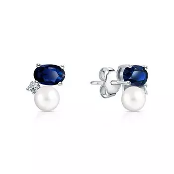 Серебряные серьги с жемчугом, фианитами и корундом