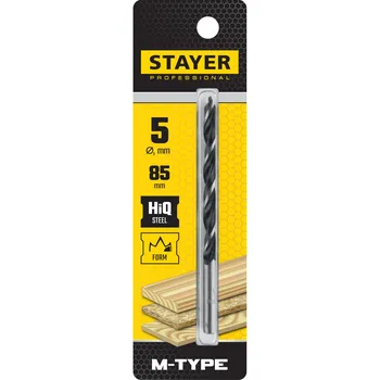 Сверло 5 мм x 8.5 см/4.5 см, HCS, по дереву, STAYER M-type, спиральное, 1 шт. (2942-085-05_z02)
