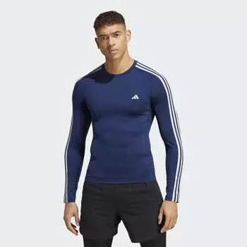 Мужская футболка adidas Techfit 3-Stripes Training Long Sleeve Tee (Синяя)