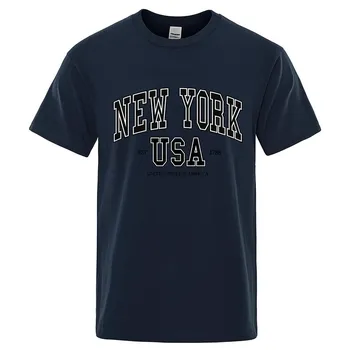 New York Usa Est 1788 Street City Print Tee Tops Men O-Neck Shirt Loose Clothing Свободные хлопковые топы большого размера с коротким рукавом S
