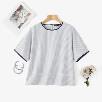 ZANZEA Women Summer Casual Round Neck Loose Short Sleeve Stripe Blouse S розовый