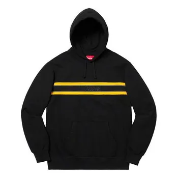 Толстовка ss19 chest stripe logo hooded sweatshirt black logo Supreme, черный