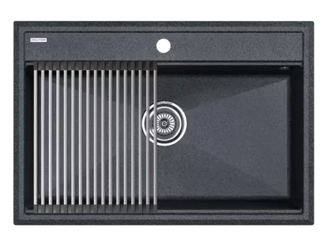 Кухонная мойка Paulmark STEPIA 80 + STEP PM117551-DG+R375-BS графит + Ролл-мат STEP