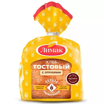 Хлеб тостовый с отрубями нарезанный 290г лимак