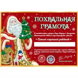 Грамота от деда мороза магик тайм замечательному ребенку 29.5 х21 см 88673