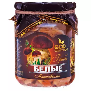 Грибы экофуд 520 г белые маринованные ст/б