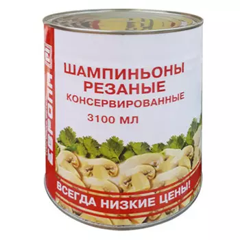 Грибы Европа 3100 г шампиньоны резаные ж/б