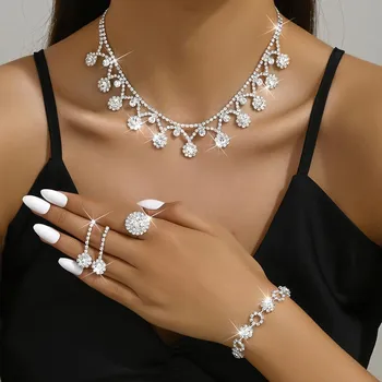 BLINGBAY женский комплект ювелирных изделий, милый романтический синий модный свадебный аксессуар, милые романтические серьги, ожерелье, браслет, комплект современных ювелирных изделий для девочек, подарок