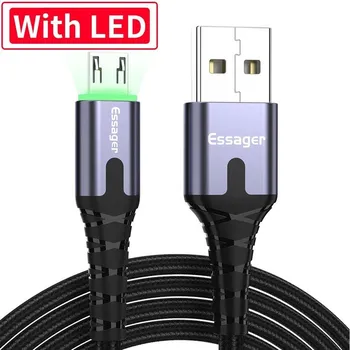 Essager светодиодный кабель Micro USB для Xiaomi Samsung Android 3A, провод для быстрой зарядки данных, зарядное устройство Microusb, кабель для мобильного телефона 2 м 3 м 1m красный