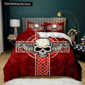 Комплект постельного белья с изображением черепа, ужасный комплект постельного белья со скелетом, постельное белье на Хэллоуин, готический ужас, полиэстер, пододеяльник, двуспальный, двуспальный, королевский EU single(135x200cm)