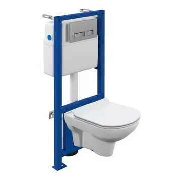 Комплект безободковый унитаз Cersanit CITY CO DPL EO slim + инсталляция LINK PRO + кнопка MOVI A64075