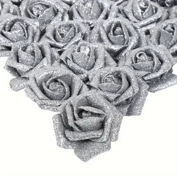 25 шт. искусственных роз, блестящие розы, блестящие цветы, пенопластовые розы со стеблями для самостоятельного изготовления свадебного букета невесты, украшения для вечеринки, украшения для дома, украшения для дерева 25 Pcs золотой