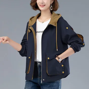Весенняя женская модная повседневная однотонная куртка с капюшоном XXXL красный