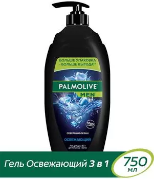 Гель для душа Palmolive MEN Северный океан с морскими минералами 3 в 1 для тела лица и волос 750мл