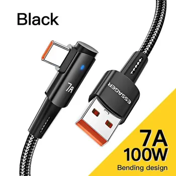 Essager 7A USB Type C кабель 90 градусов для OPPO 100 Вт шнур быстрой зарядки для Honor Huawei Oneplus Realme угловое зарядное устройство кабель для зарядки данных 1m синий