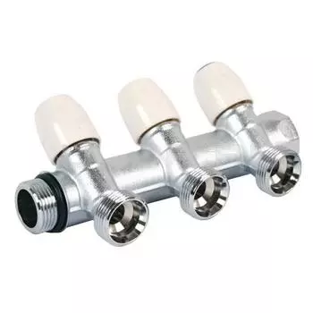 Коллектор хром с вентилем 3/4"х3/4" (18 ) - 4 отвода под евроконус, 10бар, t-120*С