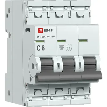 Автоматический выключатель EKF Proxima ВА47-63 3P N C6 А 6 кА