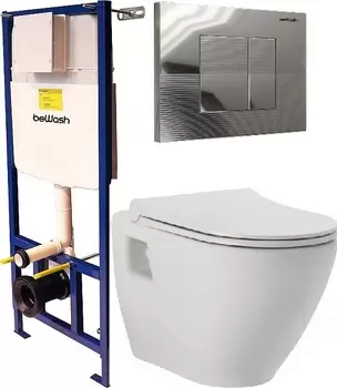 Комплект унитаз с инсталляцией beWash Vettern 74P03PK82201 белый, с кнопкой смыва, хром глянец