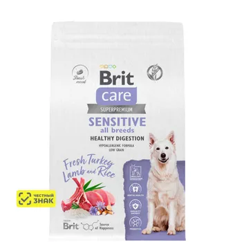 Brit Care Sensitive Сухой корм для собак всех пород с чувствительным пищеварением, с индейкой и ягненком, 3 кг