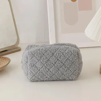 Kawaii простая плюшевая дорожная сумка для хранения косметической помады женский органайзер для макияжа сумки кошелек канцелярские пеналы сумка 18x10x10cm синий