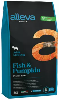 Alleva Natural Adult Dog Mini Fish &amp; Pumpkin низкозерновой для взрослых собак маленьких пород с рыбой и тыквой (2 кг)