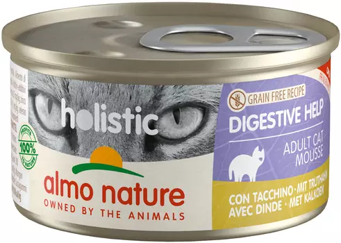 Almo Nature Cat Holistic Digestive Help беззерновые для взрослых кошек с чувствительным пищеварением мусс с индейкой (85 гр)