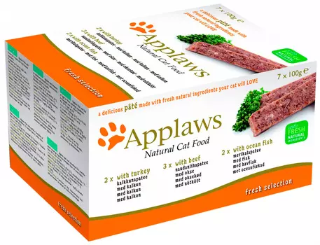Applaws набор ламистеров для взрослых кошек с индейкой, говядиной и океанической рыбой 7 шт х 100 гр (1 уп)