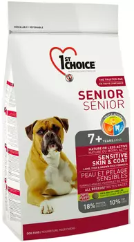 1st Choice Dog Senior 7+ All Breeds Sensitive Skin &amp; Coat для пожилых собак всех пород старше 7 лет при аллергии с ягненком, рыбой и коричневым рисом (12 кг)
