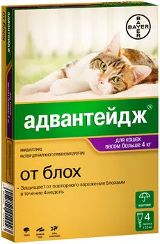 Advantage 80k капли для кошек весом более 4 кг против блох, вшей и власоедов 1 пипетка по 0,8 мл Bayer (1 уп)