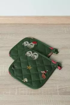 Набор из 2 хлопковых прихваток с принтом Xmas Animals COINCASA