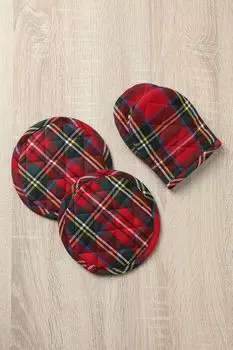 Набор из 2 прихваток и рукавицы в клетку Tartan red COINCASA