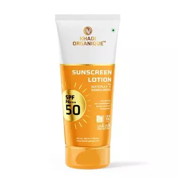 Солнцезащитный лосьон с Водяной лилией и Сандалом (100 мл), Sunscreen Lotion with Waterlily & Sandalwood SPF 50 PA+++, произв. Khadi Organique