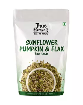 Сырые семена Подсолнечника, Тыквы и Льна (150 г), Sunflower Pumpkin And Flax Raw Seeds, произв. True Elements