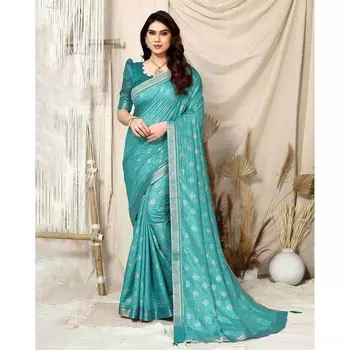 Тканое сари Банараси с контрастной каймой, Banarasi Woven Saree with Contrast Border, произв. AJIO