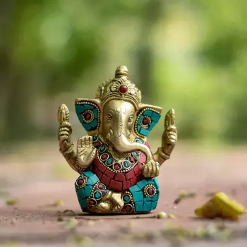 Разноцветная статуэтка сидящего Ганеши, Color Sitting Ganesha Statue, Handmade