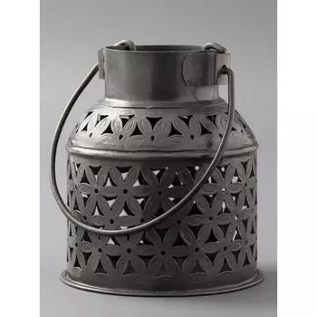 Резной подсвечник-бидон маленький, Черное напыление, Iron Cut Work Dolchi-Small, произв. John Molly Decor&Gift