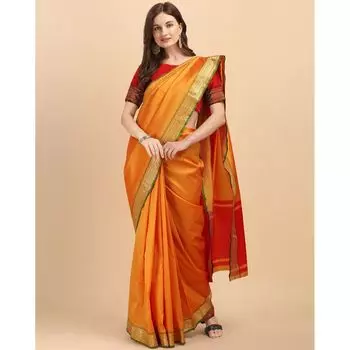 Сари из мягкого шелка с каймой зари, Soft Silk Saree with Zari Border, произв. AJIO