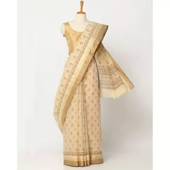 Сари с принтом и тканой каймой зари, Printed Saree with Zari Woven Borders, произв. AJIO