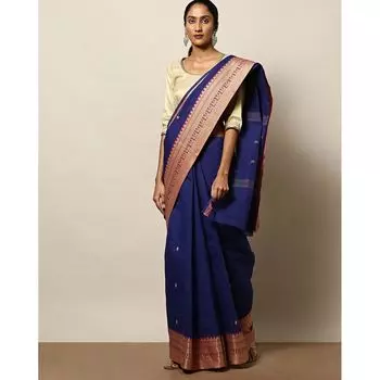 Сари синего цвета, Kanchi Varada Buta Saree, произв. MYINDIA