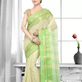 Сари зеленого цвета, Green Handloom Saree, произв. MYINDIA