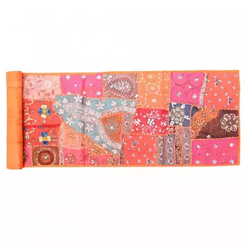 Саше лоскутное на кровать, Cotton Bedrunner Beaded Kundan Patchwork, Handmade, произв. MYINDIA