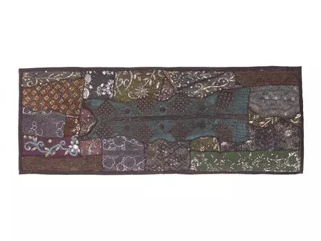 Саше лоскутное на кровать, Cotton Bedrunner Black Base Patchwork Pattern, Handmade, произв. MYINDIA