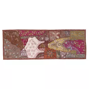 Саше лоскутное на кровать, Cotton Bedrunner Brown Base Patchwork Pattern, Handmade, произв. MYINDIA