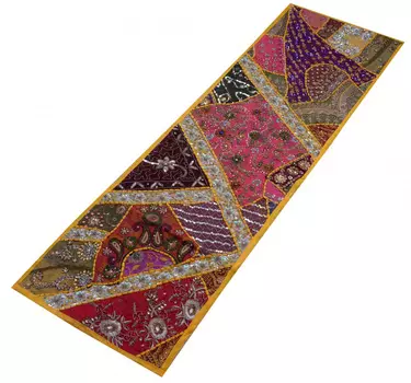 Саше лоскутное на кровать, Cotton Bedrunner Patchwork from Saris, Handmade, произв. MYINDIA
