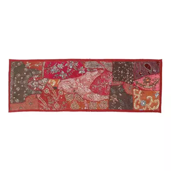 Саше лоскутное на кровать, Cotton Bedrunner Vinous Base Patchwork Pattern, Handmade, произв. MYINDIA