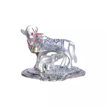 Серебристая корова Камдхену с теленком, Silver Color Kamdhenu Cow with Calf Statue, произв. Kridaykraft
