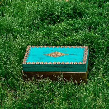Шкатулка, Wooden Box Brown And Blue, Handmade, произв. MYINDIA